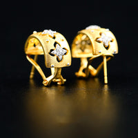 S925 Silver Gold Plated Hollow Four Leaf Clover Earrings
