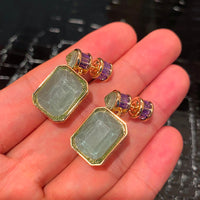 Simple Retro Light Green Jade Purple Diamond Earrings