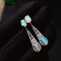 Women's Inlaid Natural Opal Silver Stud Earrings