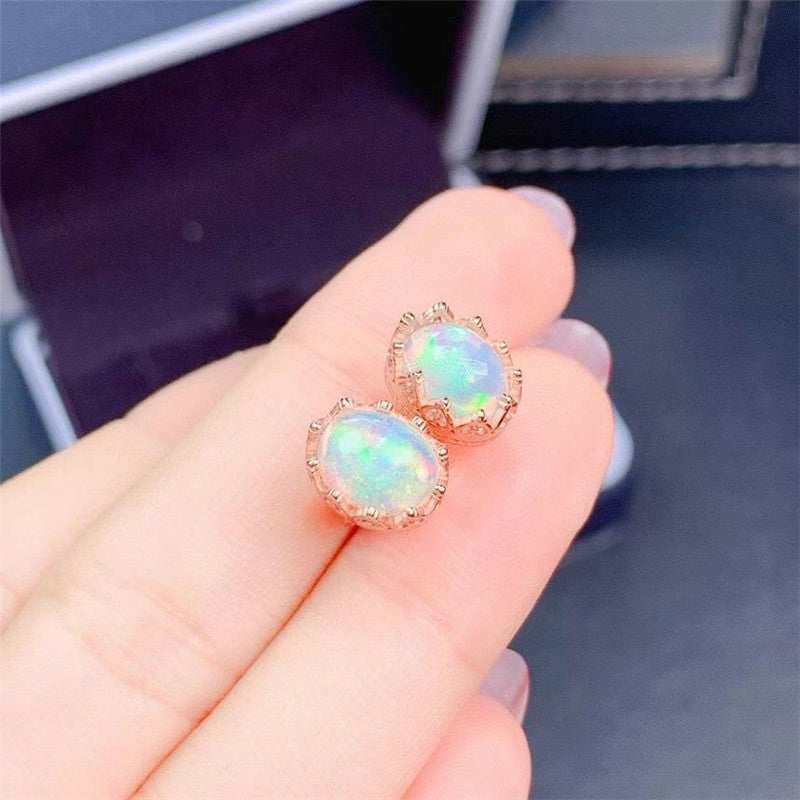 S925 Silver Fashion Natural Opal Stud Earrings