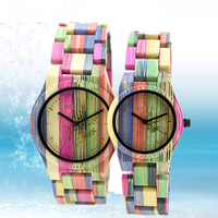 Colored Bamboo Wood Carving Couple Watch