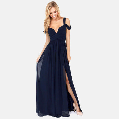 Long Floor Length Elegant Greek Style Chiffon Pleated Dress