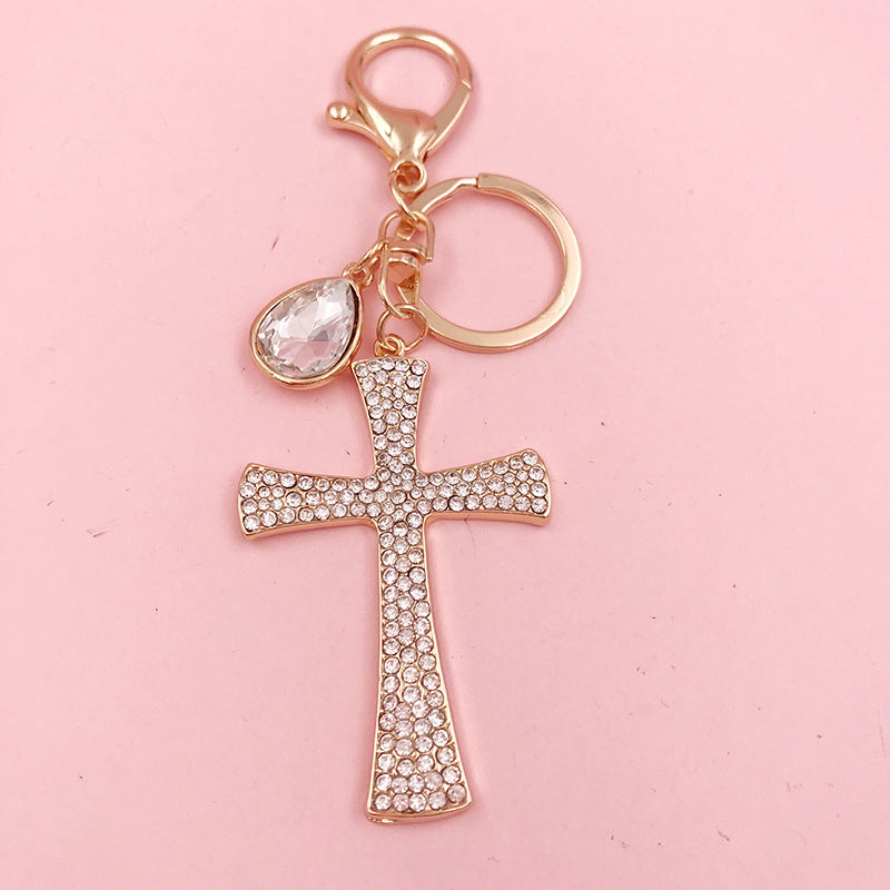 Hot Sale Christian Water Drop Diamond Cross Keychain