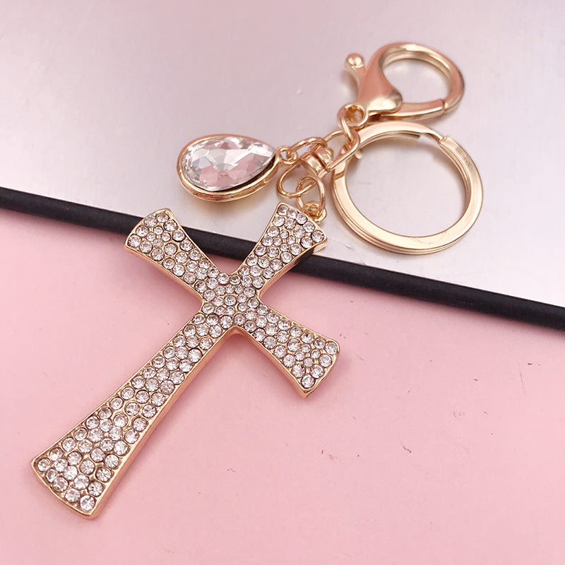 Hot Sale Christian Water Drop Diamond Cross Keychain