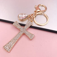 Hot Sale Christian Water Drop Diamond Cross Keychain