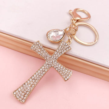 Hot Sale Christian Water Drop Diamond Cross Keychain