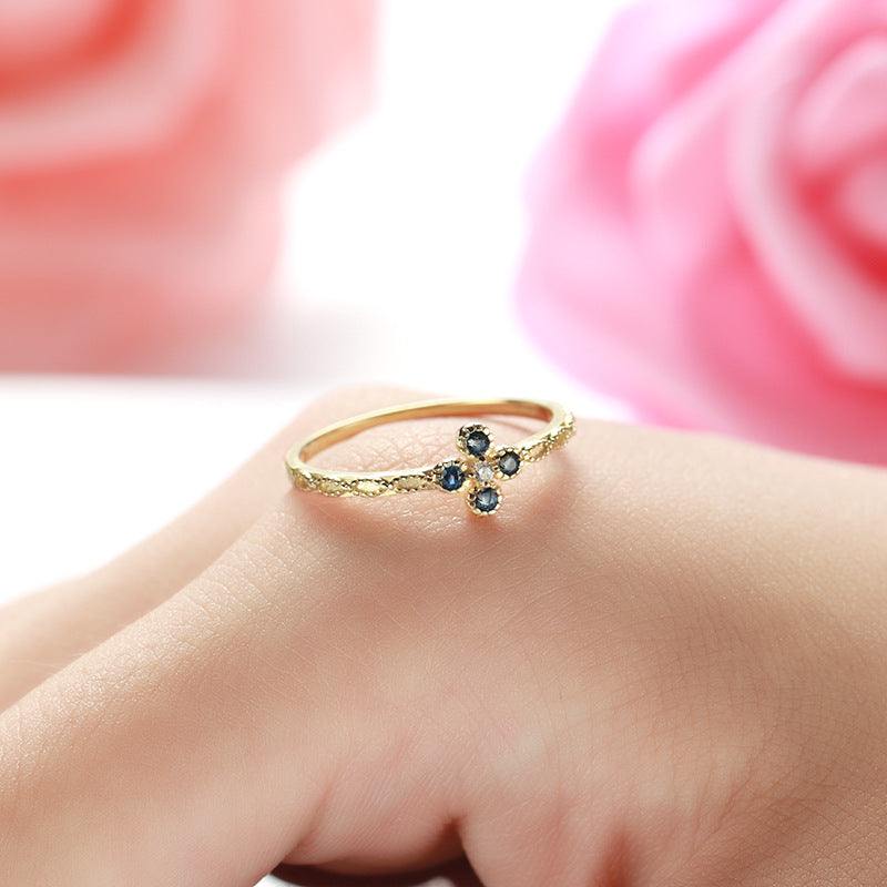 Ran Sapphire Four Leaf Clover Ring