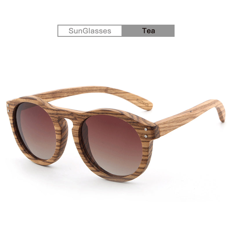 Round Wooden Sunglasses With Polarized Rivets