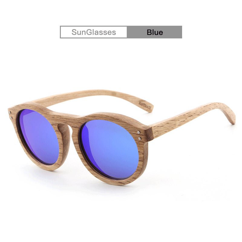 Round Wooden Sunglasses With Polarized Rivets