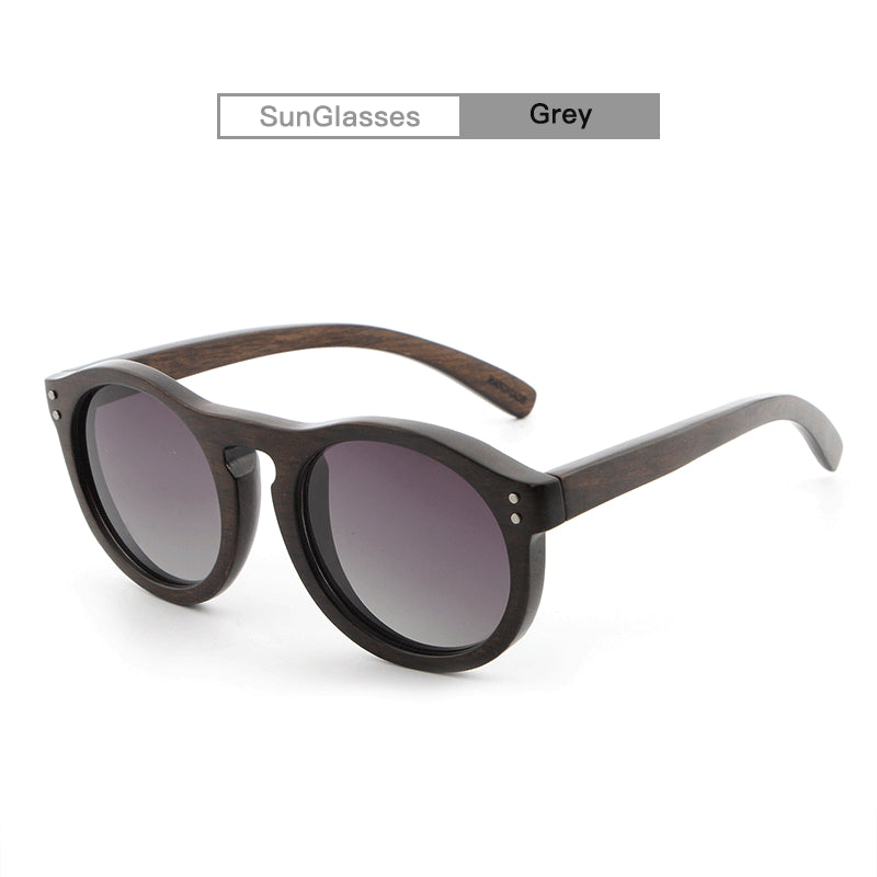 Round Wooden Sunglasses With Polarized Rivets