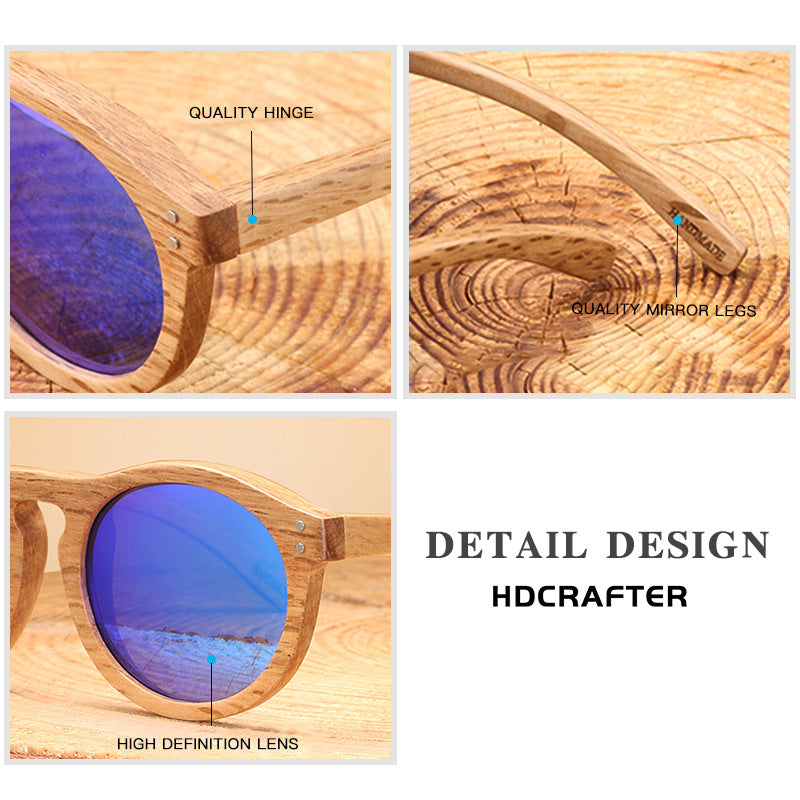 Round Wooden Sunglasses With Polarized Rivets