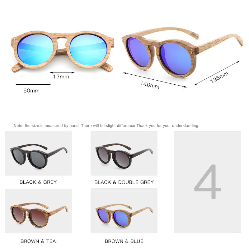 Round Wooden Sunglasses With Polarized Rivets