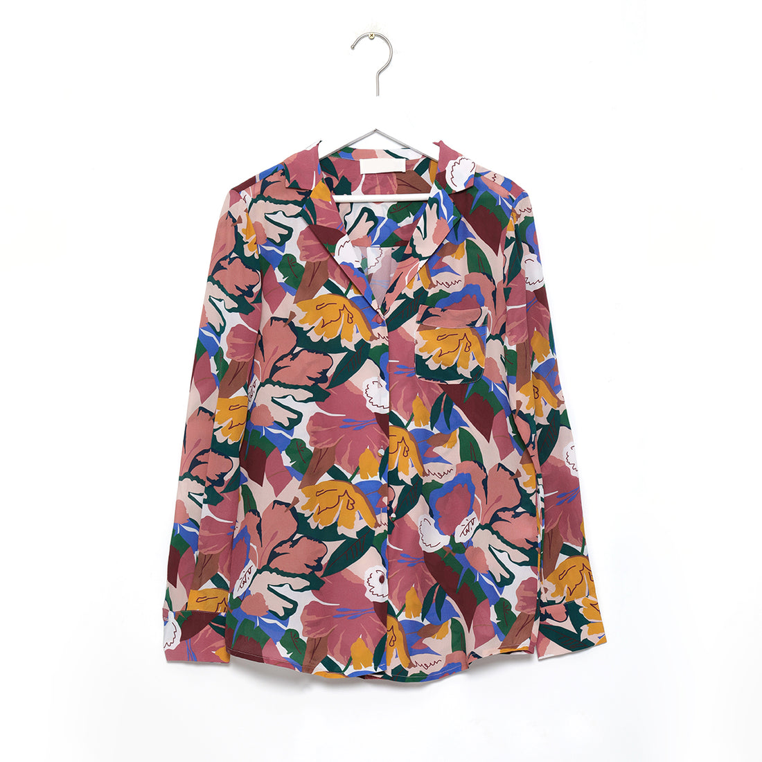 Simple Floral Silk Print Shirt