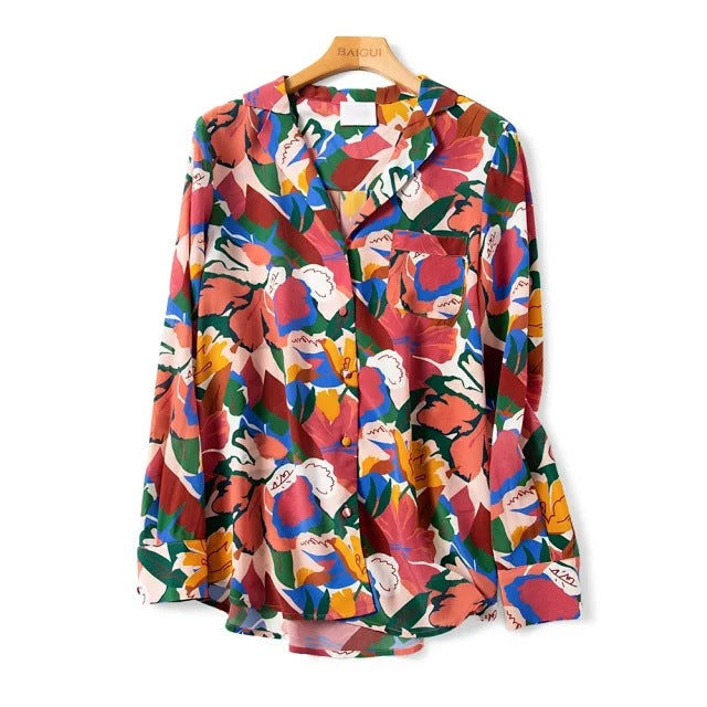 Simple Floral Silk Print Shirt