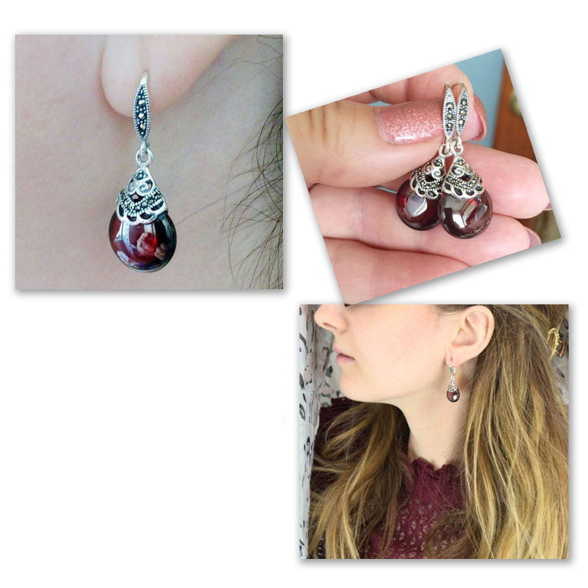 Vintage Round Garnet Earrings