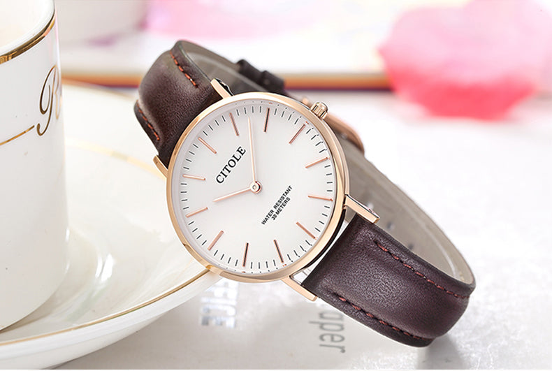 Large Dial Leather Couple Watch