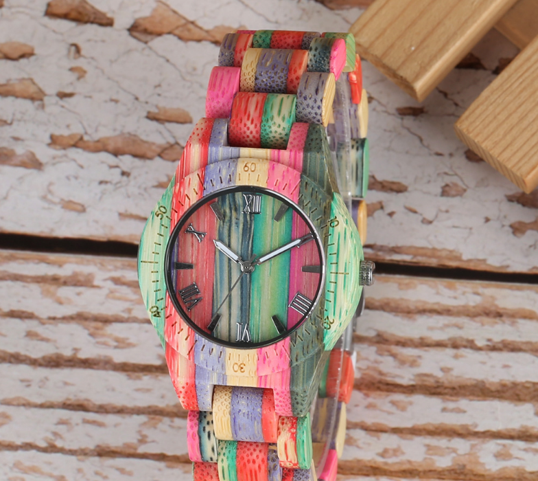 Colored Bamboo Wood Carving Couple Watch