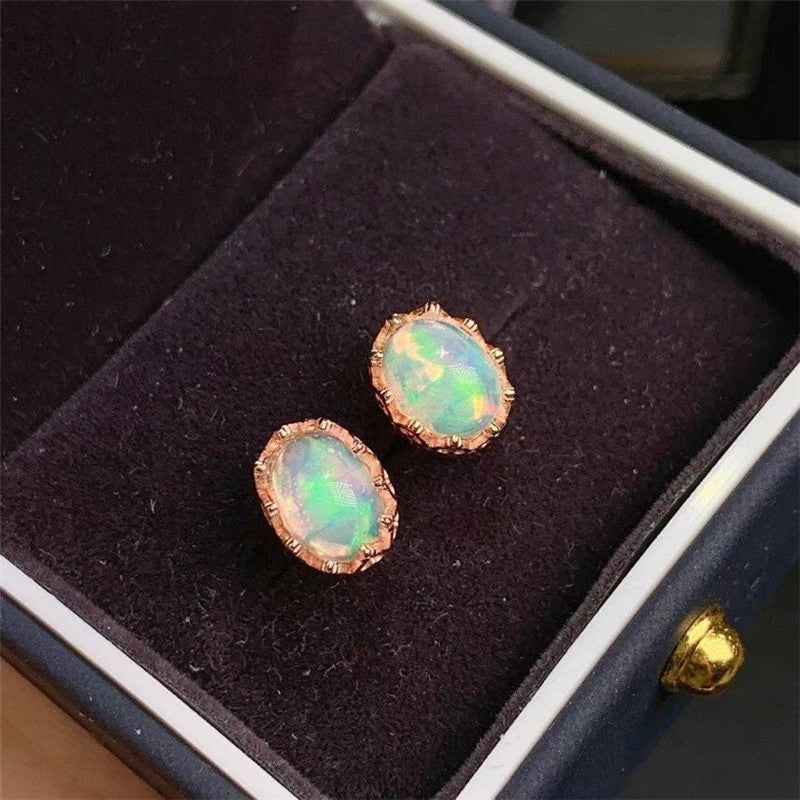 S925 Silver Fashion Natural Opal Stud Earrings