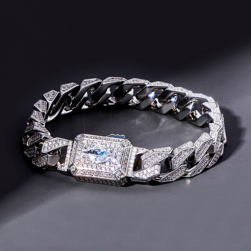 Men's Spring Buckle Cuban Chain Full Zircon Bracelet