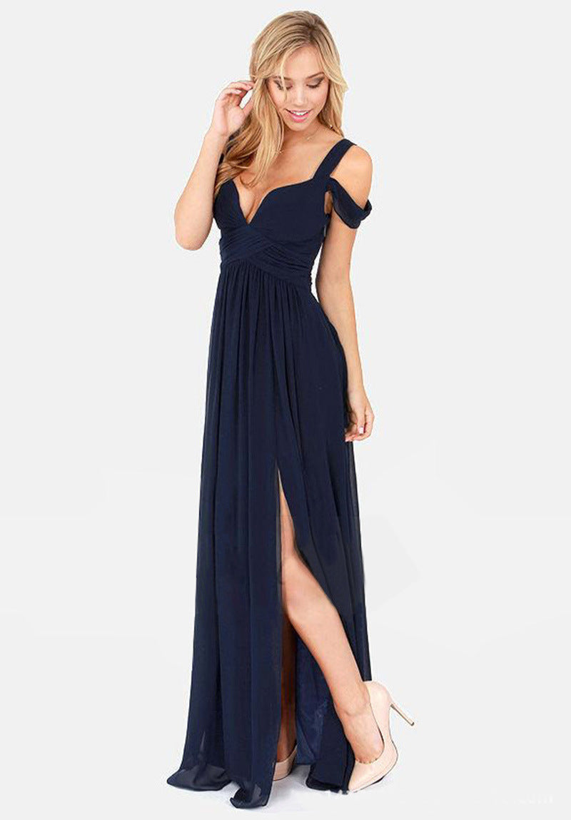 Long Floor Length Elegant Greek Style Chiffon Pleated Dress