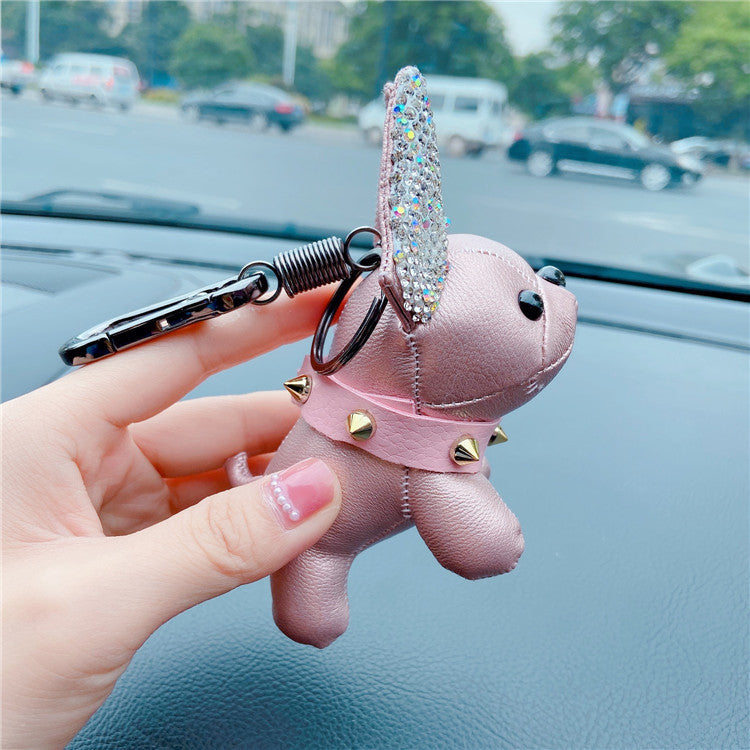 Creative Leather Diamond Dog Keychain