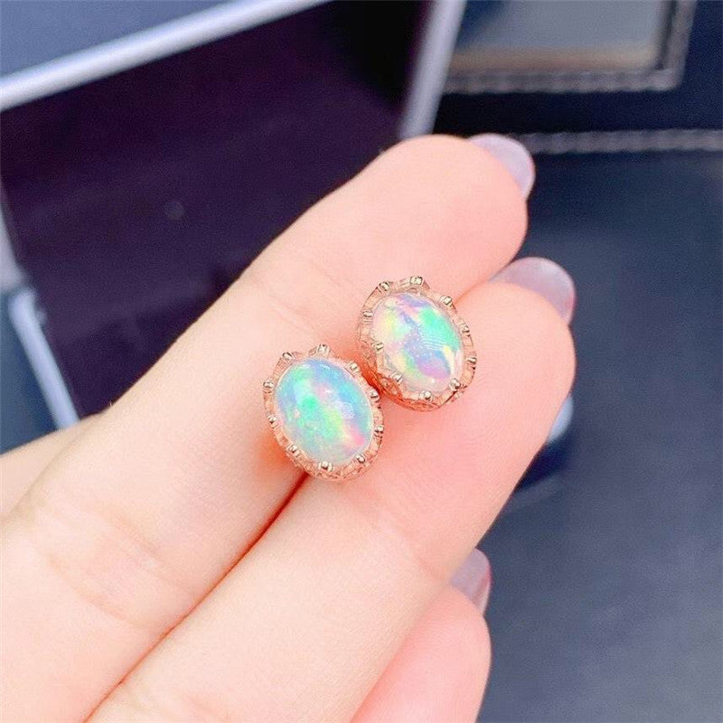 S925 Silver Fashion Natural Opal Stud Earrings