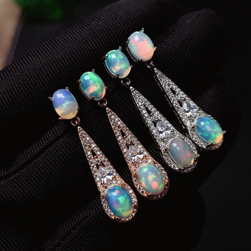 Women's Inlaid Natural Opal Silver Stud Earrings