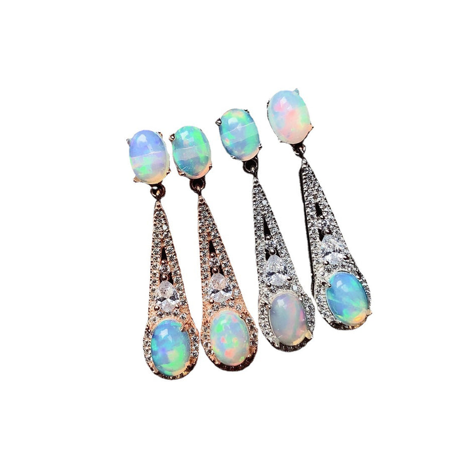 Women's Inlaid Natural Opal Silver Stud Earrings