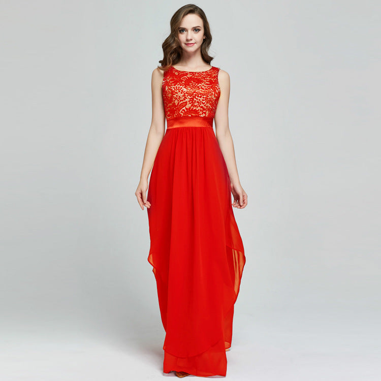 Lace spliced chiffon dress