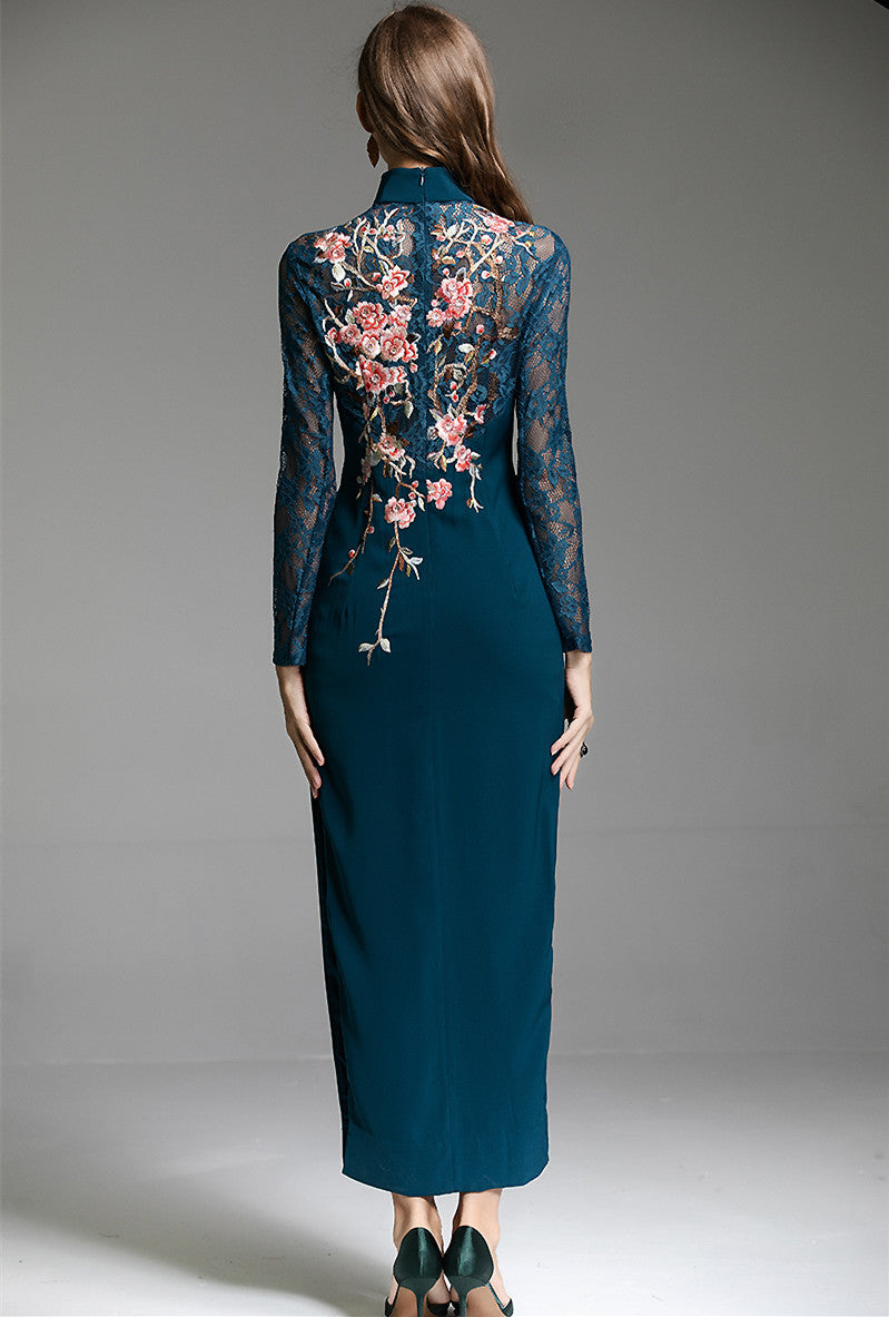 Dignified And Elegant Chinese Style Embroidered Flower Dress