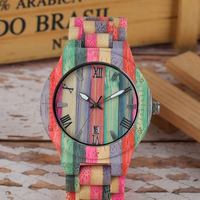 Colored Bamboo Wood Carving Couple Watch