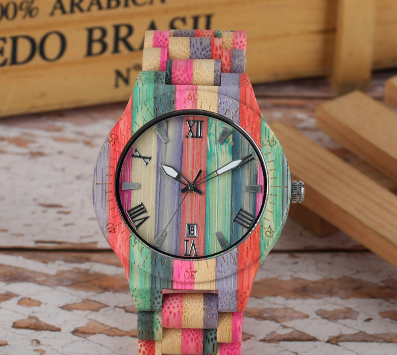 Colored Bamboo Wood Carving Couple Watch