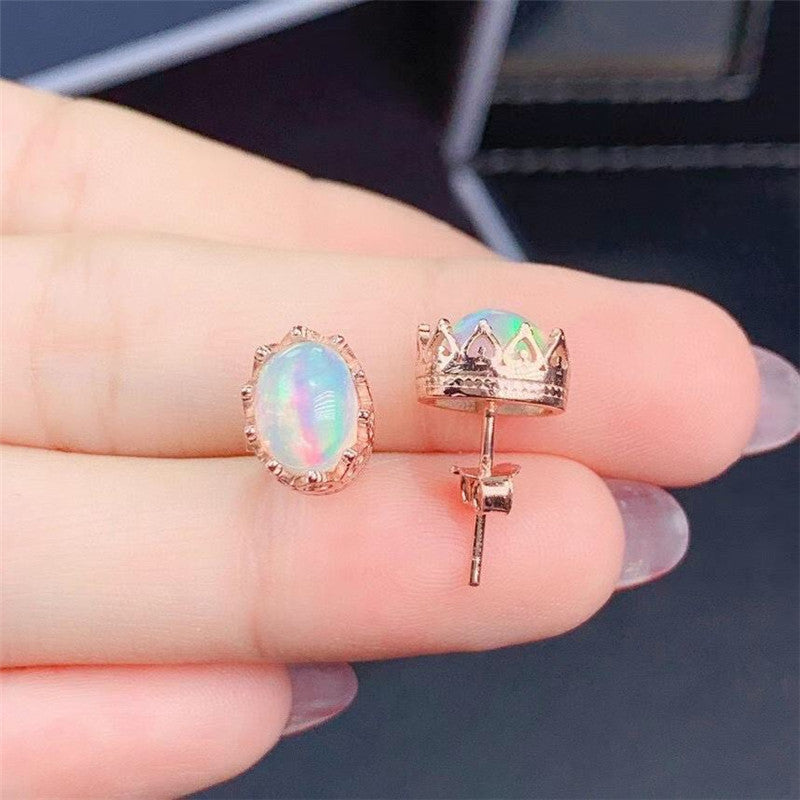 S925 Silver Fashion Natural Opal Stud Earrings