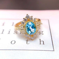 S925 Sterling Silver Inlaid Swiss Blue Topaz  Gem Fashion Ring