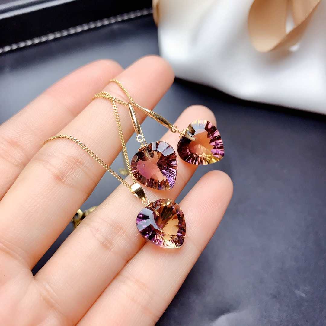 Fashion Amethyst Female Pendant Earring Set