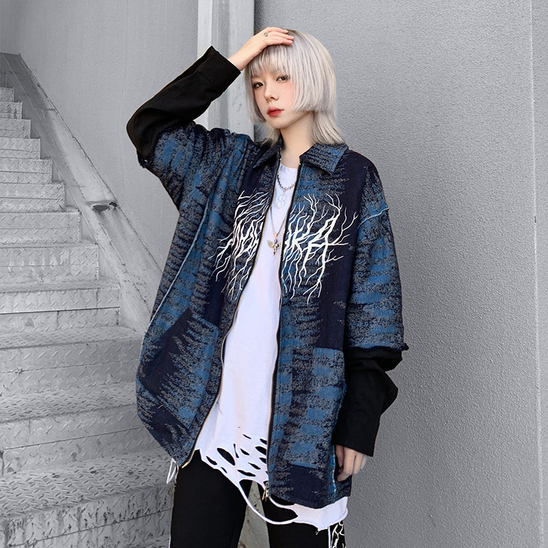 Blue Lightning Graffiti Letter Jacket