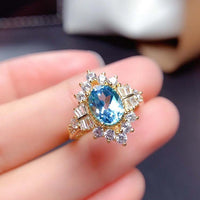 S925 Sterling Silver Inlaid Swiss Blue Topaz  Gem Fashion Ring