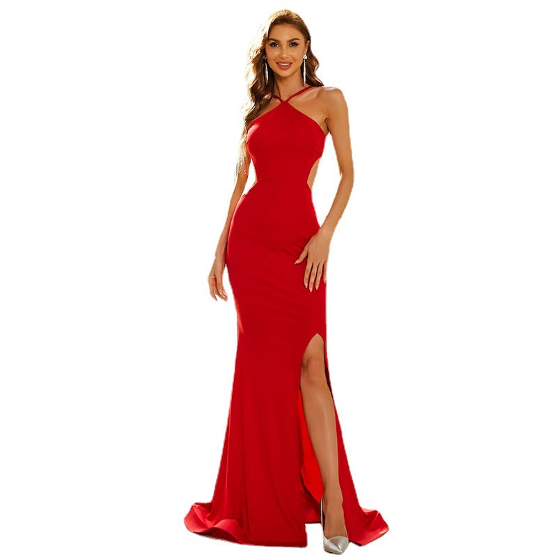 High Neck Celebrity Party Model Sleeveless Long Dress