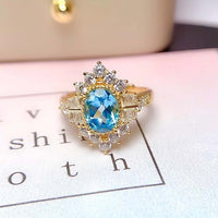 S925 Sterling Silver Inlaid Swiss Blue Topaz  Gem Fashion Ring