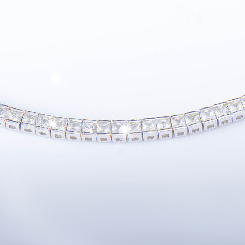 Sterling Silver Bracelet With Square Diamonds And Electroplated Real Gold