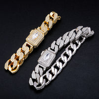 Men's Spring Buckle Cuban Chain Full Zircon Bracelet