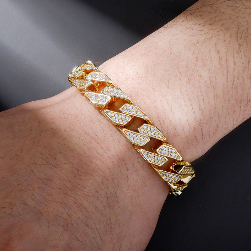 Men's Spring Buckle Cuban Chain Full Zircon Bracelet