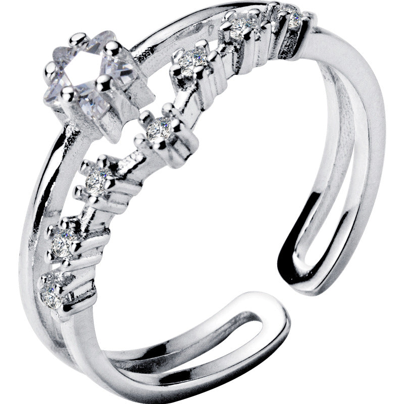 Silver Ring Female Small Diamond Double Layer