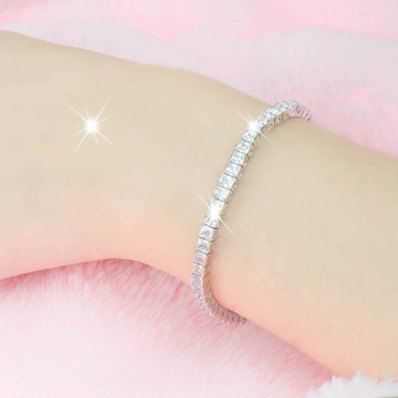 Sterling Silver Bracelet With Square Diamonds And Electroplated Real Gold